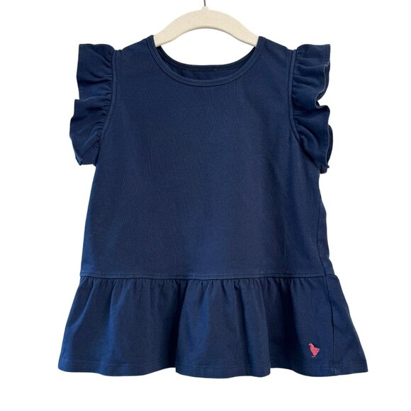 PINK CHICKEN Ruffle Sleeve Peplum Top Girls 7 Navy Blue Organic Cotton Flutter - Picture 1 of 5